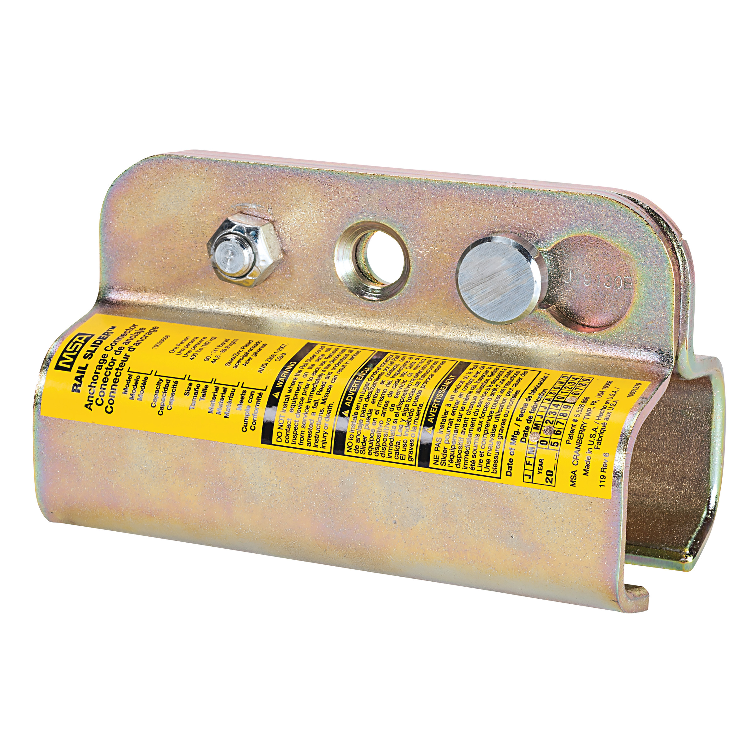 Rail-Slider, steel, galvanized, for 141 # rail, used on train/crane type rail, (carabiner required - sold separately)